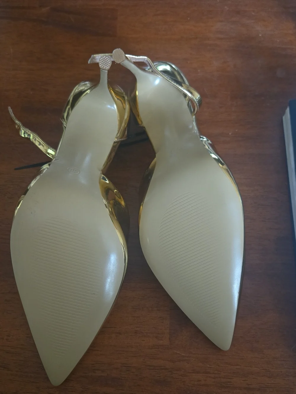 Nevebell Metallic Gold Pointed Ankle-Strap Heels